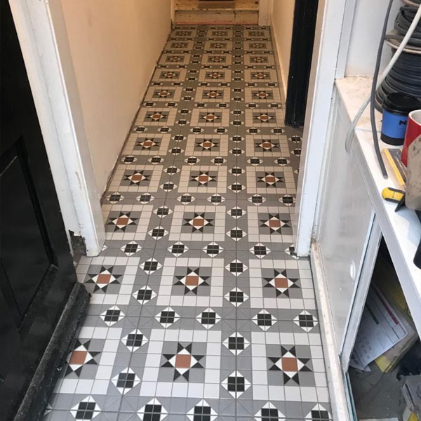 Newly tiled floor in hallway